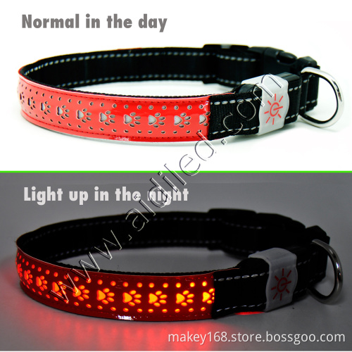 Leather Led Light Flash Night Safety Dog Collar